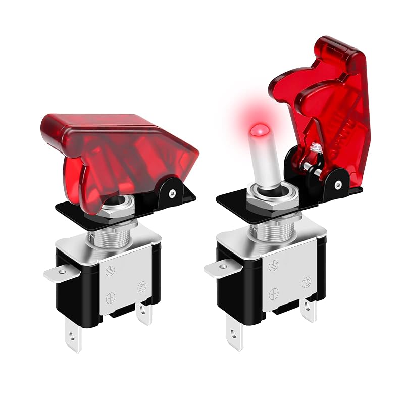 Interruptor tipo alavanca DAIERTEK 12 V com LED vermelho e tampa de segurança – Pacote com 2
