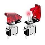 DaierTek Red 12V LED Lighted Toggle Switch with Aircraft Guard Safety Flip Cover 12 Volt DC 20A Heavy Duty Covered Illuminated Lit for Racing Auto Car ATV UTV Golf Cart -2Pack