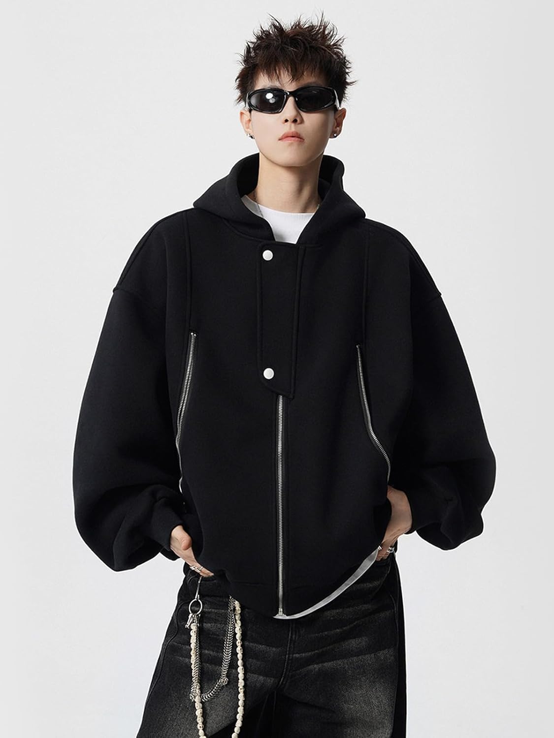 Men's Sport Spring Fall High-Street Couple Retro Loose Zipper Hooded Jacket