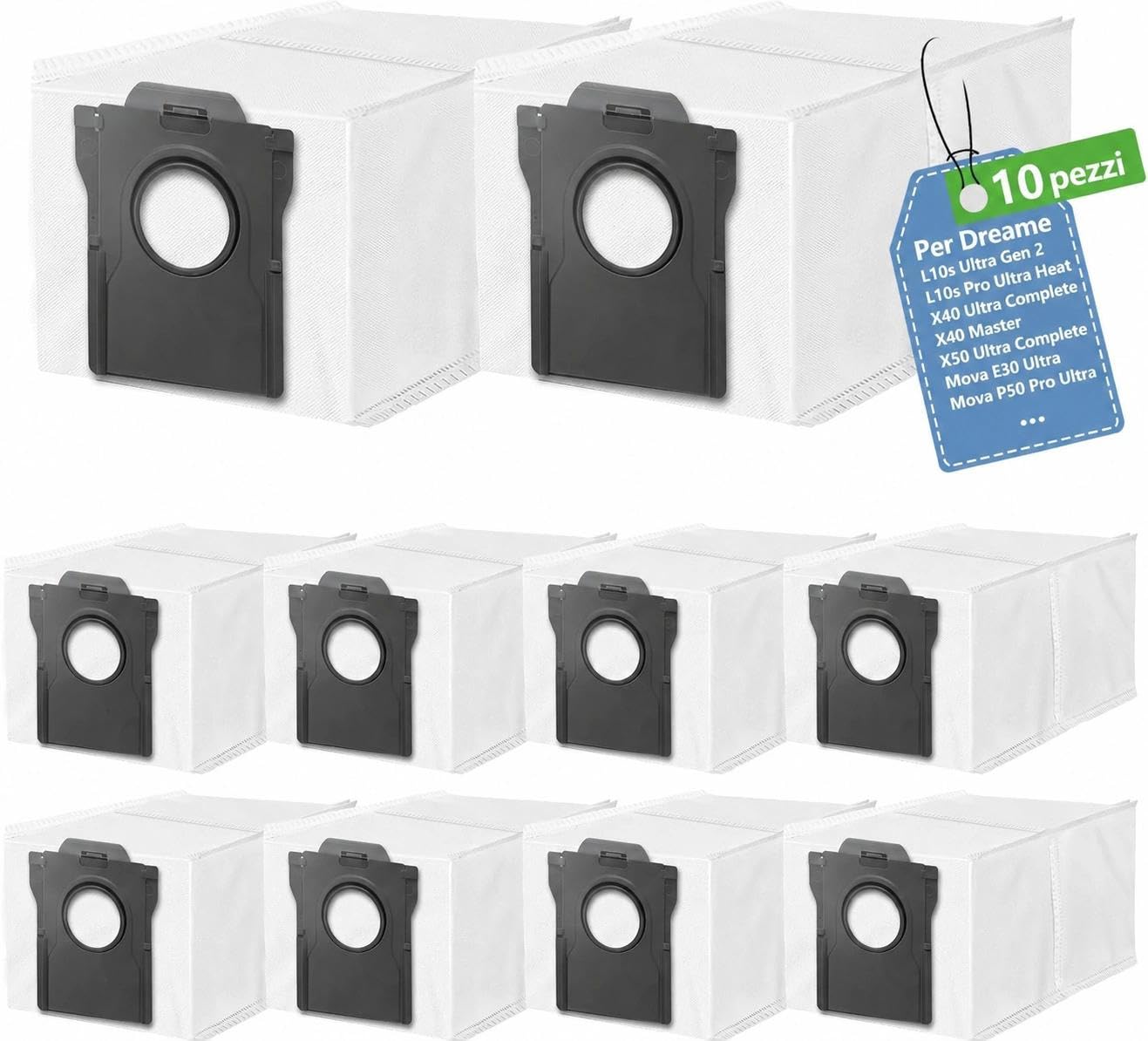 10 Staubbeutel für Dreame l40s pro ultra/L10s Ultra Gen 2/Gen 3,für Dreame X40/X50/L40S/L10/X20/X30/L50/Aqua10 Ultra,für Mova P50/E30/Z60/P10/V50 Roboter Staubsauger