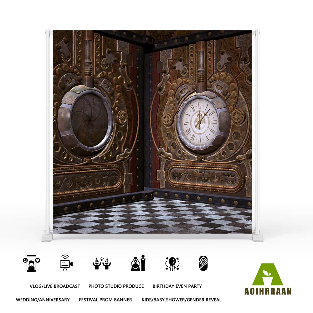 Aoihrraan 1x1,5m Retrò Steampunk Sfondo Vapore Macchina Vintage Metallo Orologio Industriale Ingranaggio Fotografia Sfondo Nostalgia Festa Arredamento Bambini Adulti Uomini Ritratto Foto Prop - View #7
