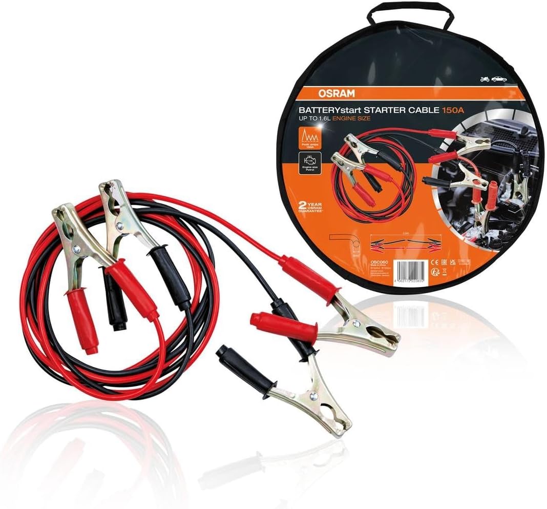 Starter Cable 150A for Petrol Engines ≤1.6L – Heavy-Duty Jump Leads, 6/12V, 2.5m Copper-Coated Aluminium, Emergency Booster Cables – OSC060