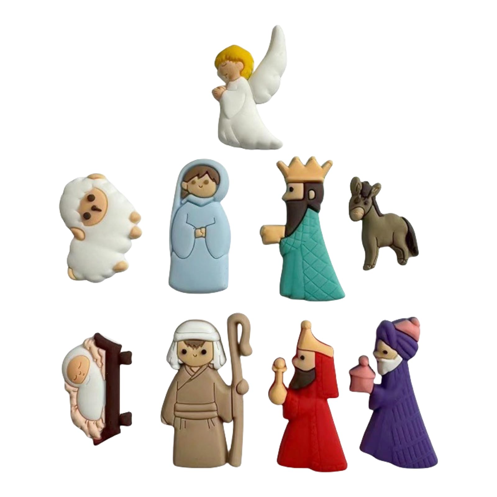 9Pcs Christmas Miniatures for Nativity Scene Flatback Charm Embellishments for Crafting Scrapbooking Decors PVC Decorative Patches