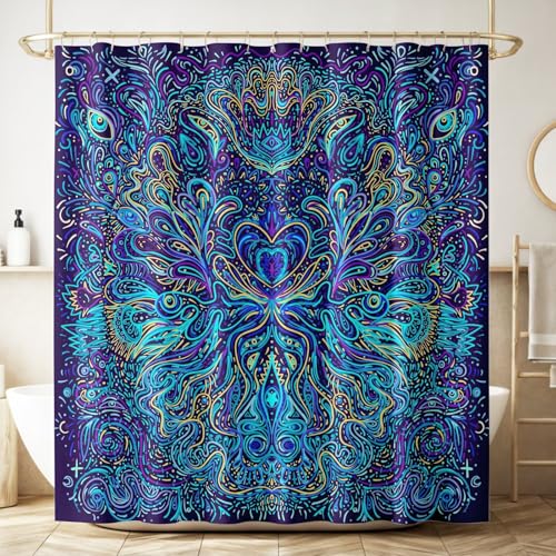 ZhiRain Indian Hippie Bohemian Shower Curtain Mystic Mandala Abstract Texture Pattern Waterproof Fabric Bathroom Curtains Home Privacy Bath Decor with Hooks 66x72Inch