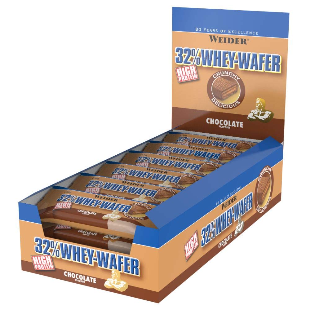 Weider 32% Whey Wafer Proteinriegel 35g, Schoko, 24 leckere Eiweiß Waffeln mit Schokolade