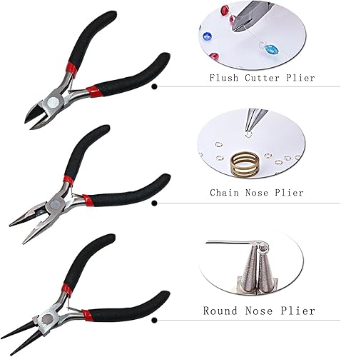 Miniatura 4 de 8 unidsset de herramientas de fabricación de joyas, alicates de punta redonda, alicates de corte lateral, cortador de alambre, tijera, pinzas para