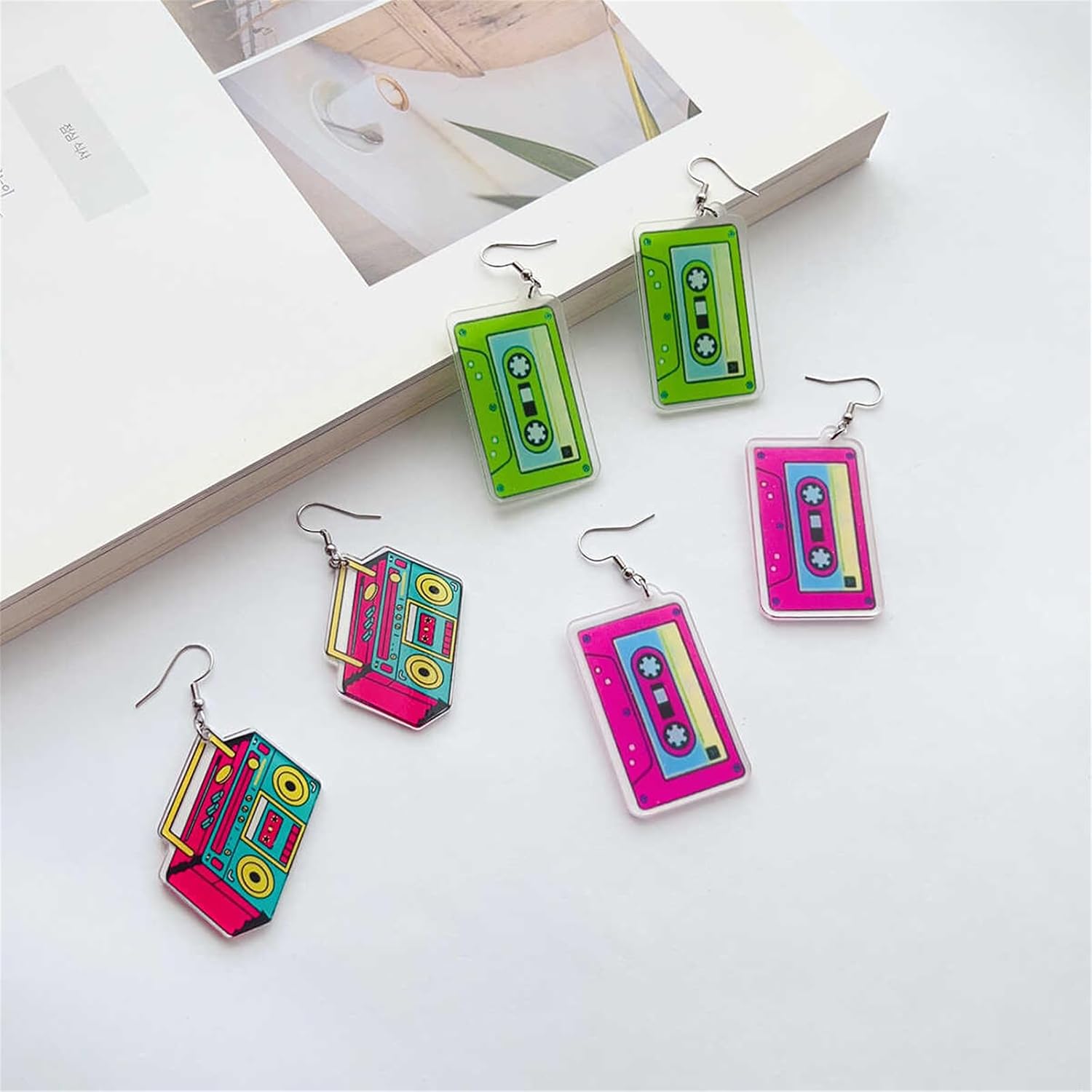 coadipress Cassette Tape Earrings for Women 80s 90s Neon Earrings Fashion Funny Vintage Neon Tape Optical Disc Acrylic Drop Dangle Earrings Outfit Party Accessories Jewelry Gifts image 5