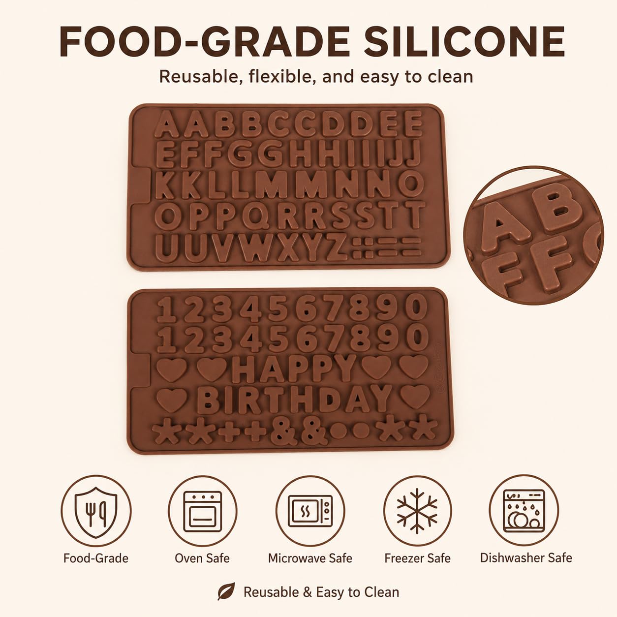 Paquete de 2 moldes de silicona con números de letras numéricos, para decoracion tarta y pasteles (número y alfabeto (2 unidades)