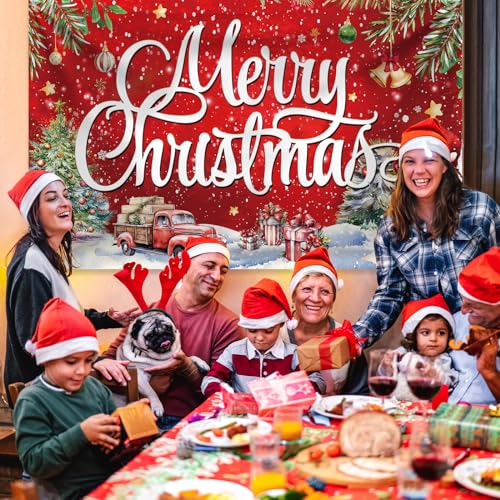 Image of Large Christmas Banner Decorations Red Flag Outdoor 72x44 Inch, Merry Christmas Gifts for Indoor Home House Decor Party Supplies, Yard Sign Background for Photography