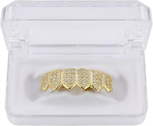 Miniatura 13 de JINAO Grillz - Parrillas de diamantes para tus dientes para hombres y mujeres, chapadas en oro de 18 quilates, con circonita cúbica con barras