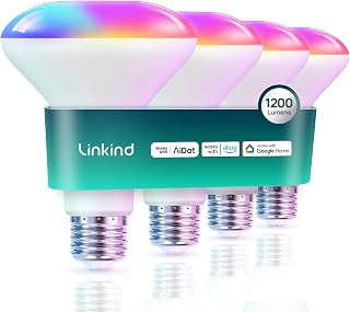 Linkind BR30 Smart Light Bulbs,1200LM Smart Flood Light Bulbs Compatible with AiDot App, Alexa, Google Home, E26 RGBTW Recessed Color Changing Bulbs, 2.4GHz WiFi Only, LED Light Bulbs 14W=85W,4Pack