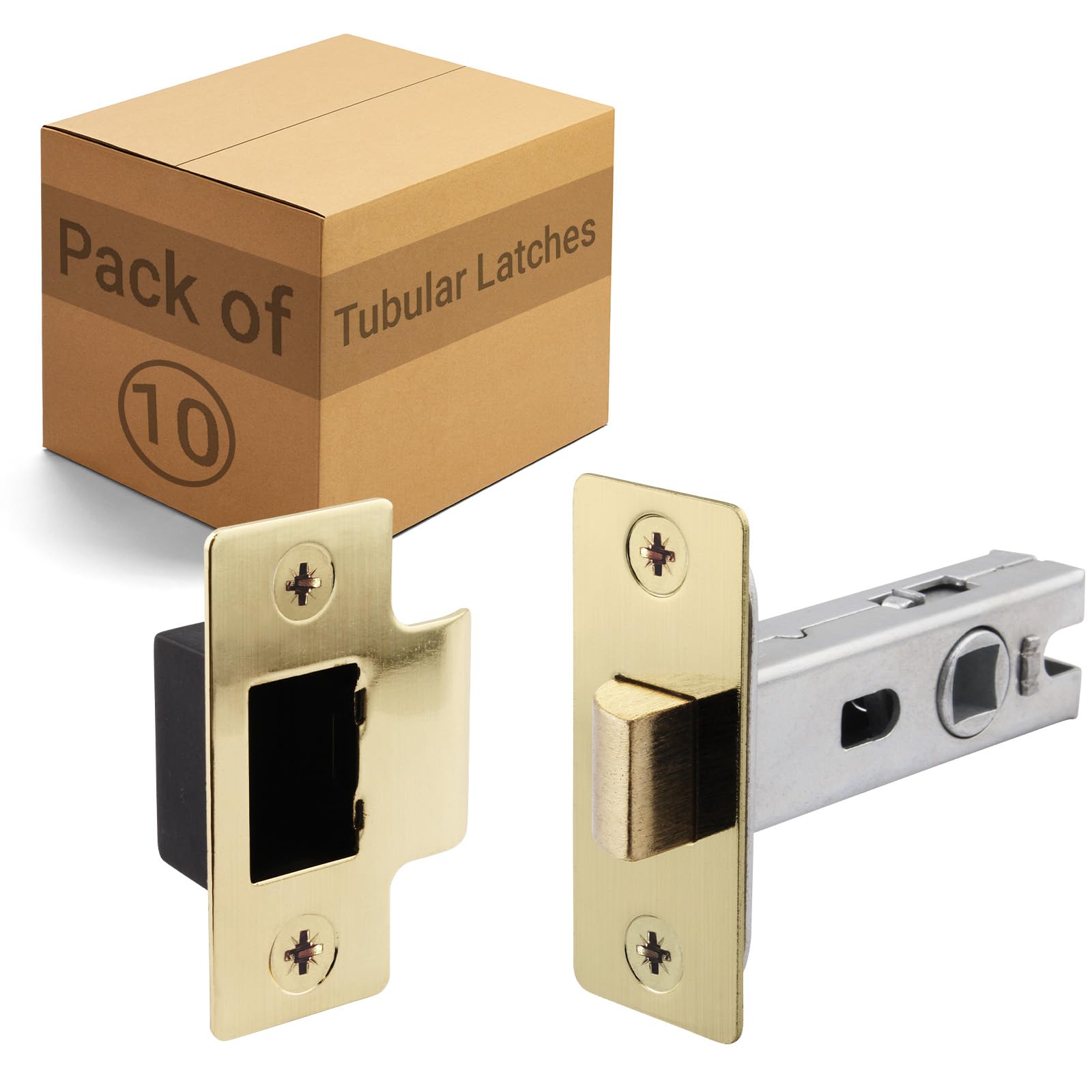 Eai Satin Brass Brass Tubular Door Latch For Internal Doors - 2.5 Inch / 64Mm - Pack Of 10 Tubular Mortice Latches