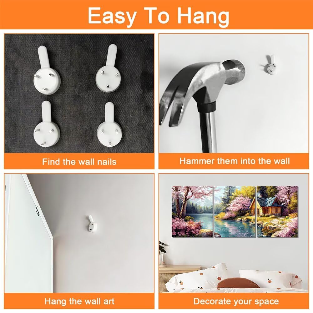 Wandbilder Frühling 60x80cm, 3Pcs Leinwand Bilder Groß Wanddeko Wohnzimmer, Blume Leinwand Bilder mit Rahmen, Moderne Wandbilder Wohnzimmer Poster Set mit Haken, Wand Deko Schlafzimmer Poster, -1902