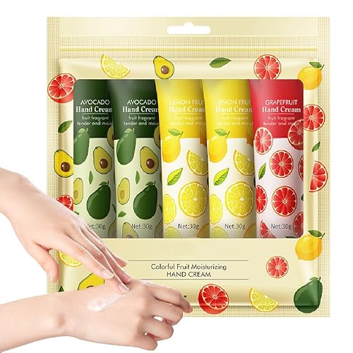 Hand Cream Gift Set, Pack of 5 Hand Cream for Very Dry Hands, Non-greasy Fruit Daily Moisturising hand cream gift set, Perfect for Birthday Mothers day Gifts idea For Her (Fruit)