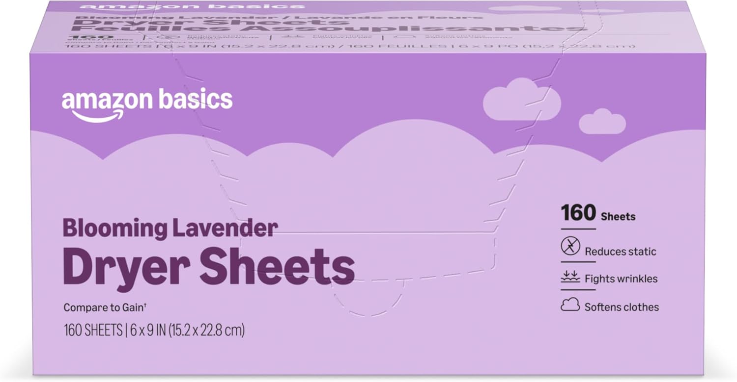 Amazon Basics Dryer Sheets, Blooming Lavender, Laundry Fabri
