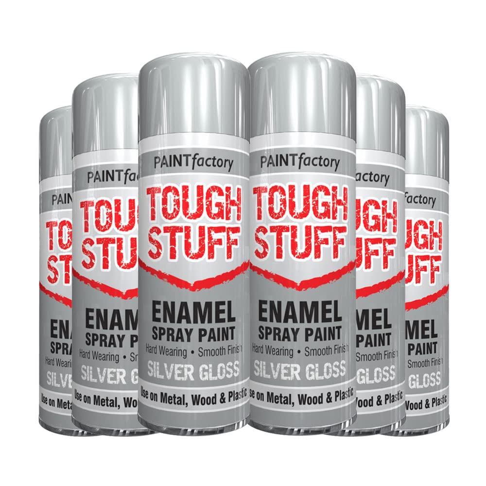 Classic Signature Silver Gloss - 6 X Enamel Spray Paint 400Ml Tough Stuff Hard Wearing Smooth Aerosol For Metal Wood And Plastic