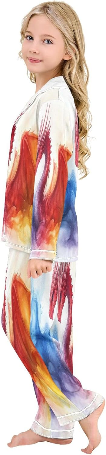 Silk Pajama Sets Long Sleeve Pajamas Soft Sleepwear 2 Piece Pjs Set