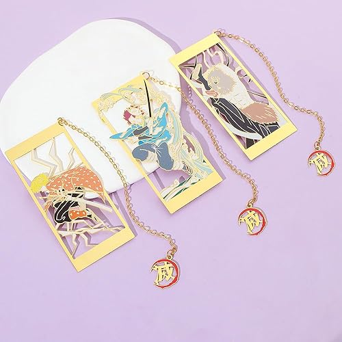 Miniatura 5 de Demon Metal - Marcapáginas de anime Kawaii Kamado Tanjirou, Agatsuma Zenitsu, Hashibira Inosuke, suministros escolares, regalos para hombres,