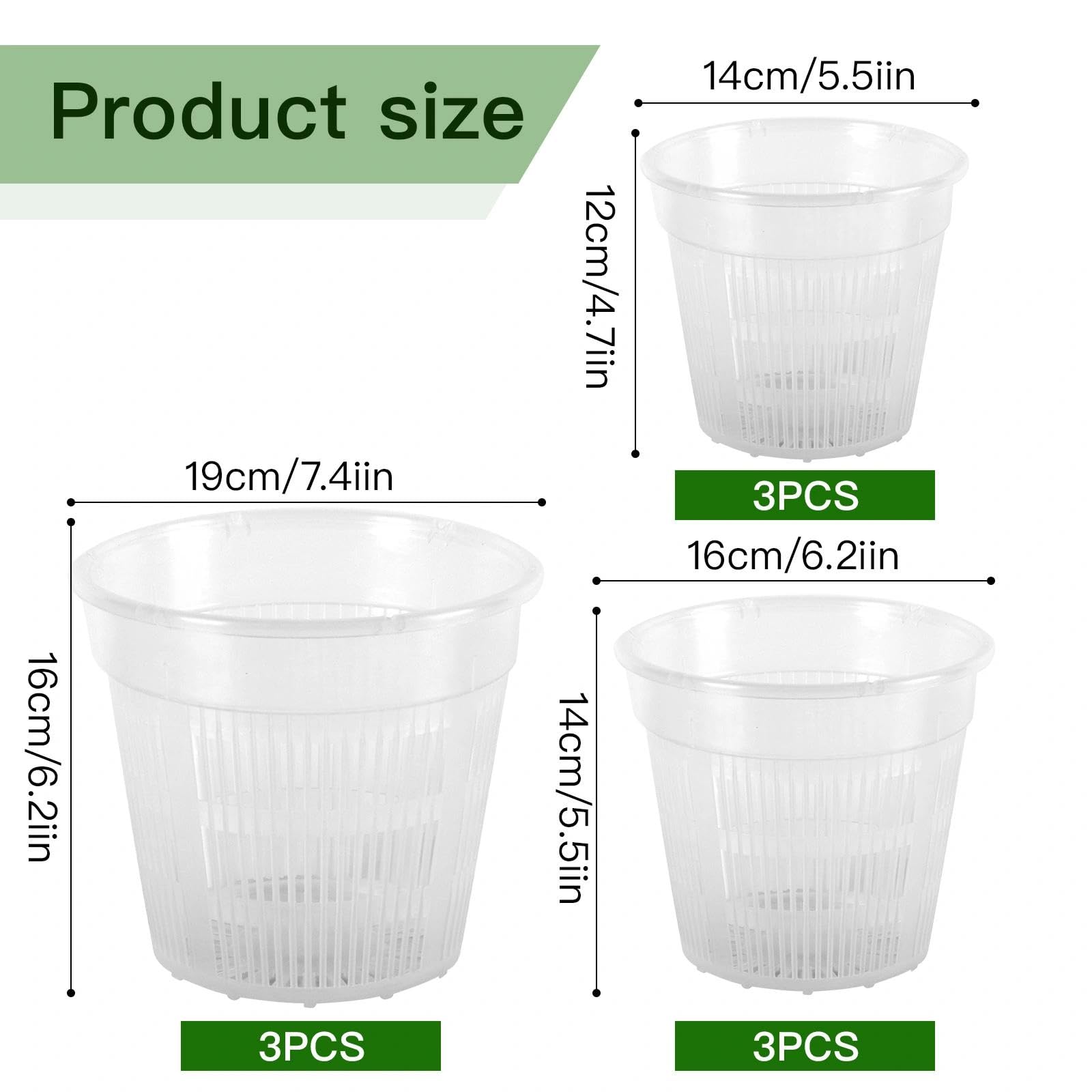 Set da 9 Vasi Trasparenti per Orchidee in Plastica, 11/14/16 cm con Foro di Drenaggio, Vasi per Piante da Interno, Fioriere, Balcone e Giardino, Cachepot per Orchidee e Piante da Appartamento
