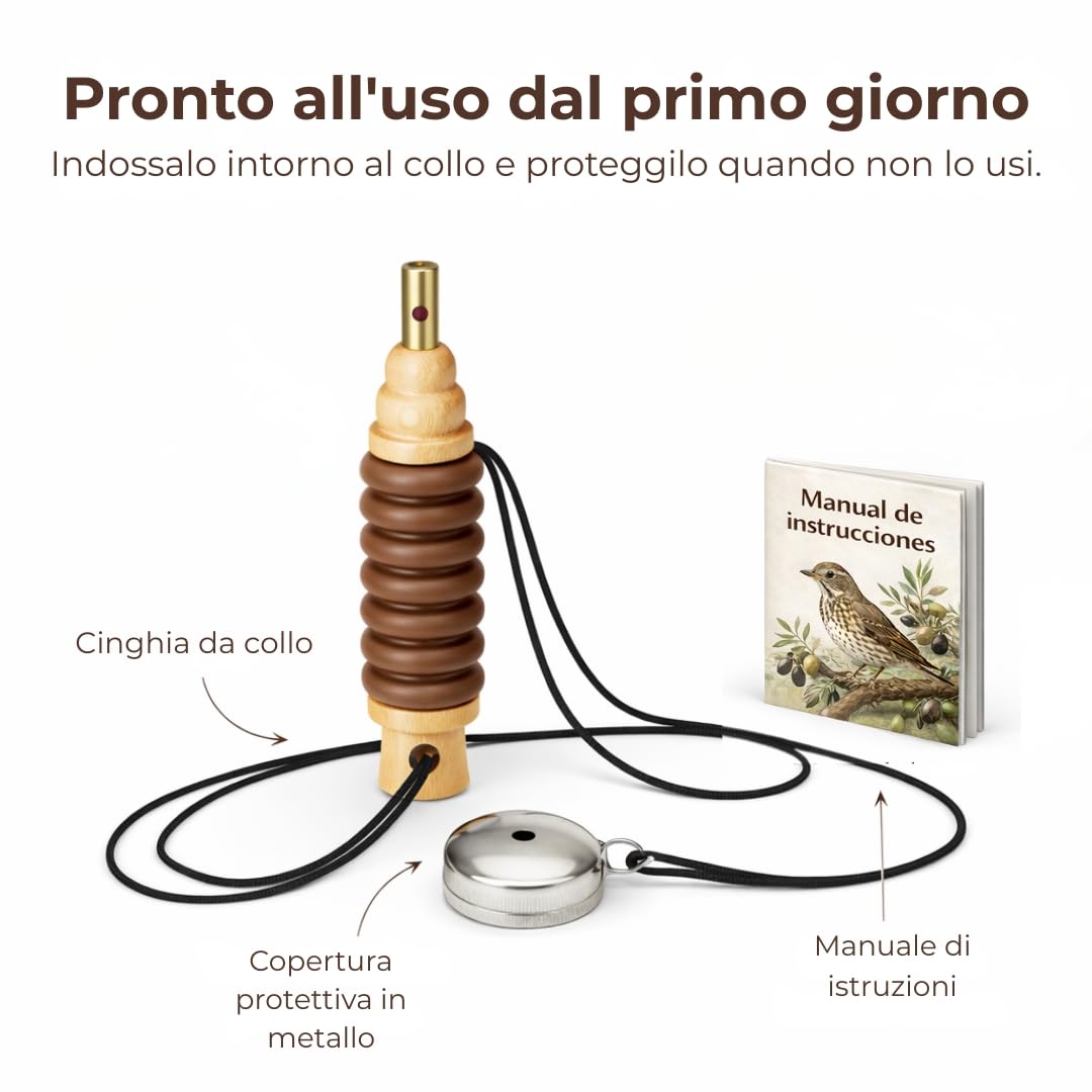 Richiamo Tordo Manuale – Fischietto a Bocca con 2 Suoni Naturali per Osservazione Fauna e Interazione con Uccelli | Richiamo Tradizionale che Imita il Canto Naturale del Tordo con Cordino e Istruzioni