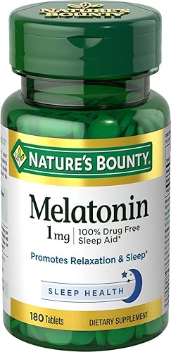 Natures Bounty Melatonina 100 libre de drogas suplemento dietético promueve la relajación y la salud del sueño 1 mg 180 tabletas