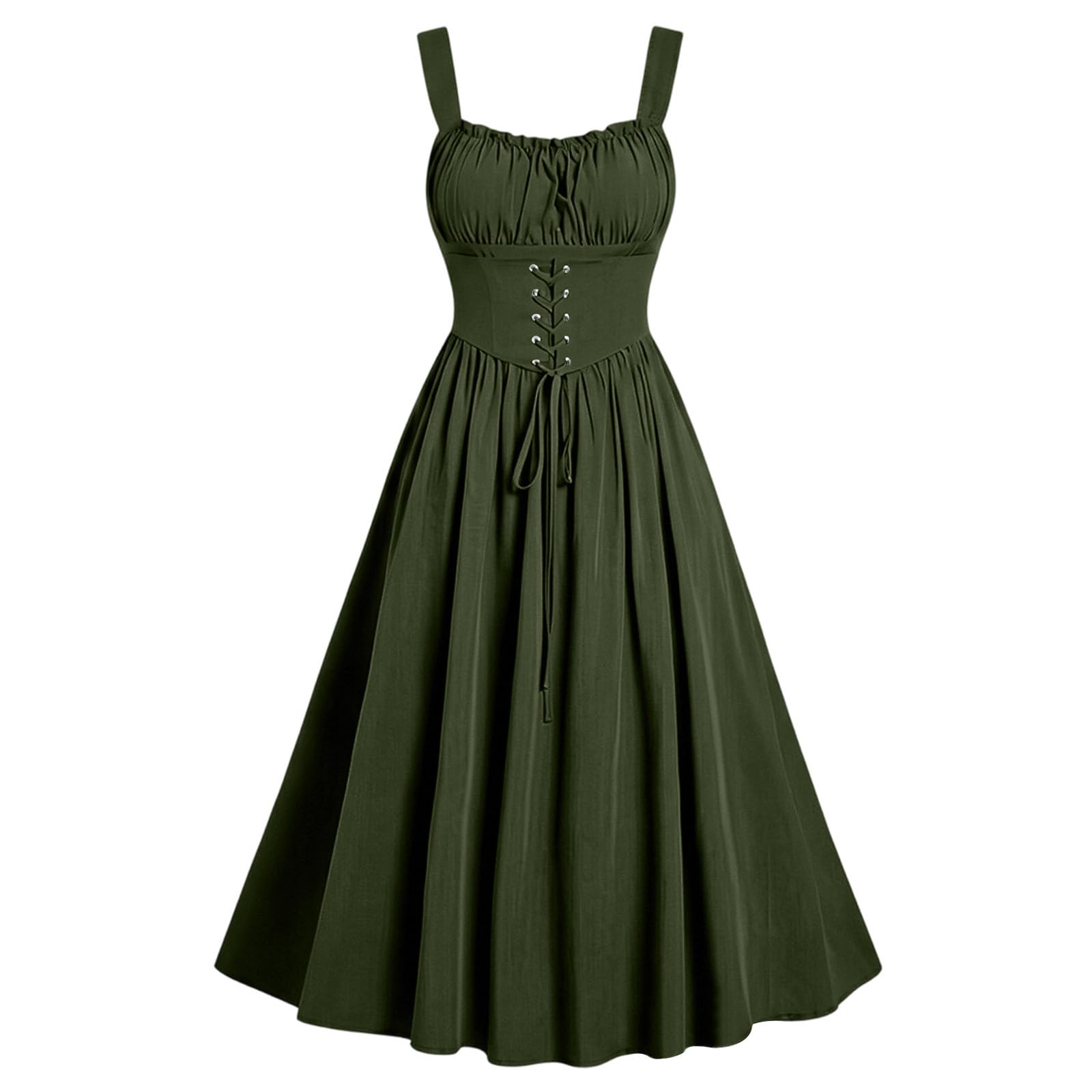 Meeyuioe Renaissance Dress Women Vintage Medieval Victorian Gothic Dresses Sleeveless Square Neck Casual Party Fancy Evening Festive Halloween Costume Womens Halloween Costume Green M