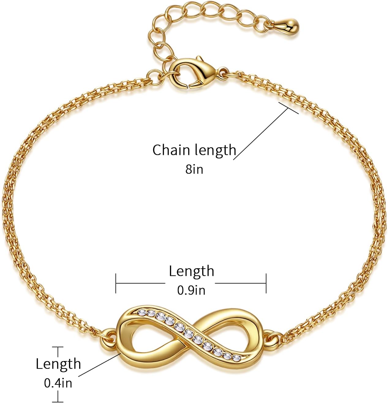 14K Gold-Plated Infinity Symbol Cubic Zirconia Bracelet, 6.5-Inch Chain Length, Classic Eternal Symbol, Elegant Bracelet for Wife, Girlfriend and As a Gift - Image 6