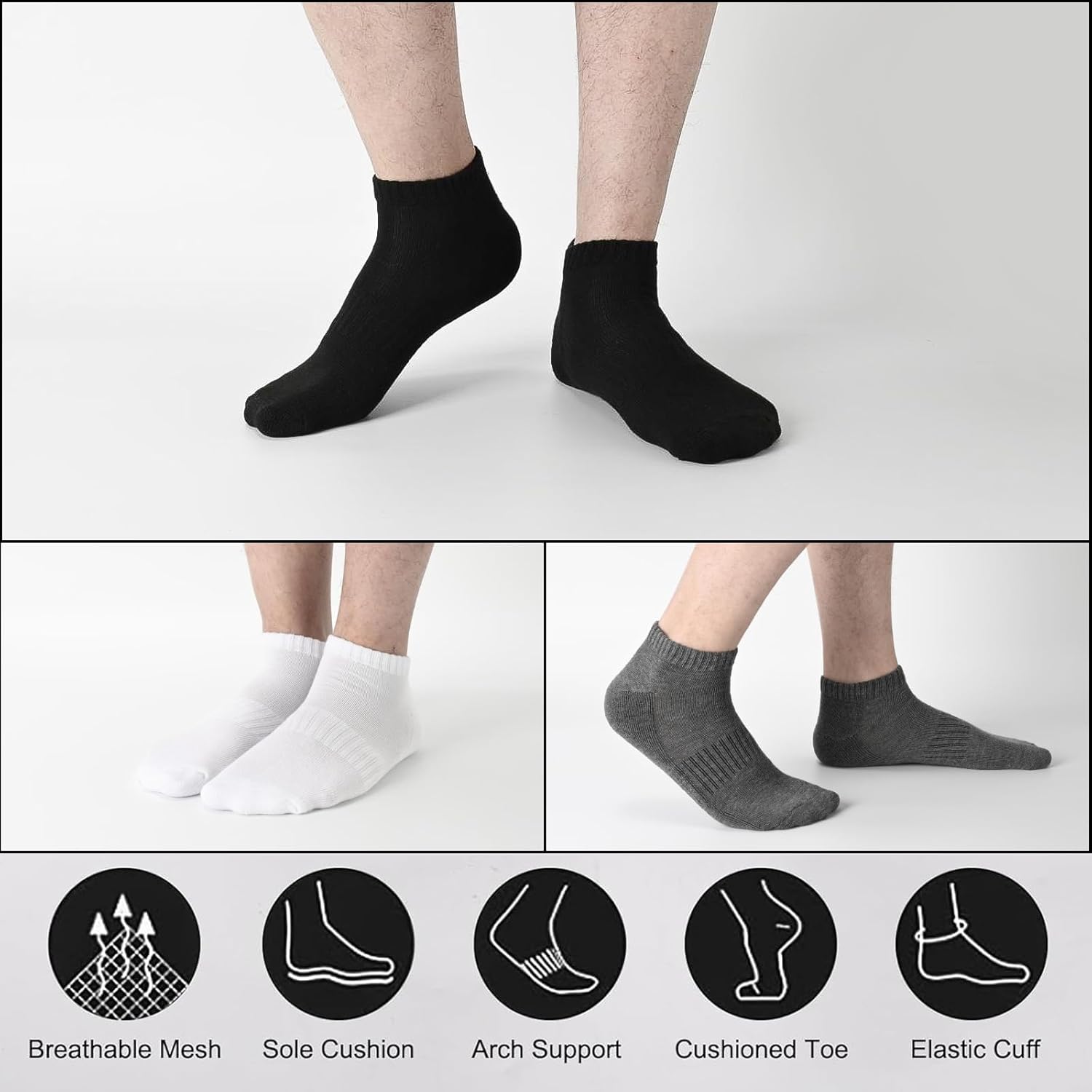 Mens Ankle Cotton Socks Athletic Running Cushioned Breathable Low Cut Sports Workout Socks,Sock Size 10-13 (6 Pairs - Image 4
