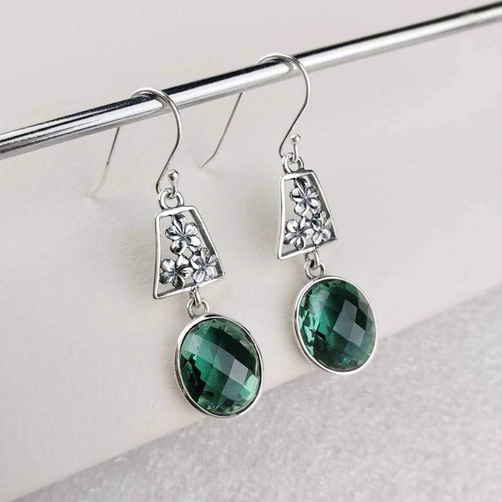 Orecchini ZUOZUIYQ per Donna, Orecchini Pendenti in Stile Cinese S925 con Fiore di Cristallo Verde sfaccettato, Gioielli da Donna retrò Lunghi, rubinetti per la casa