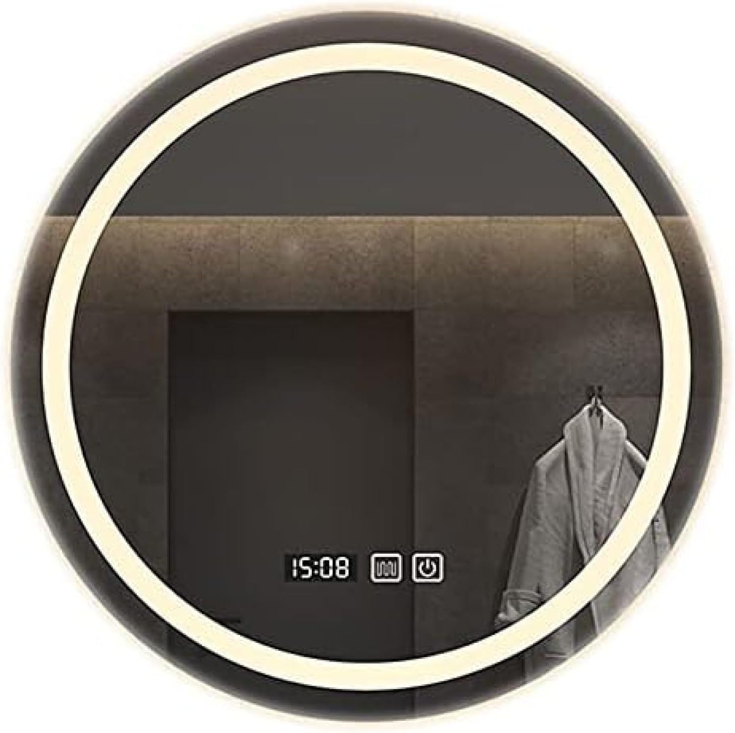 Miroir de salle de bain rond à LED de 40cm avec horloge intégrée