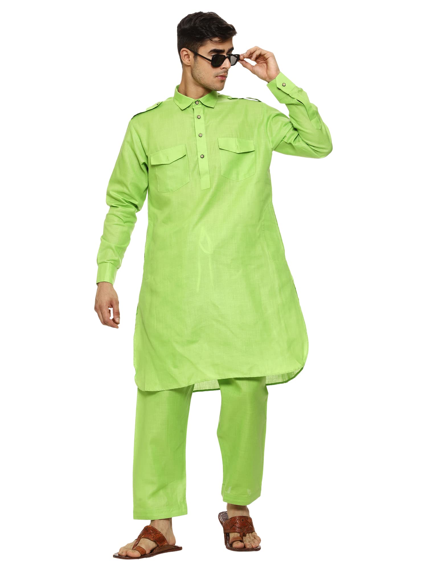 ITOS365Men Pathani Cotton Kurta Pyjama (Salwar) Set Party Fashion Regular Ethinic Wear Indian Dress