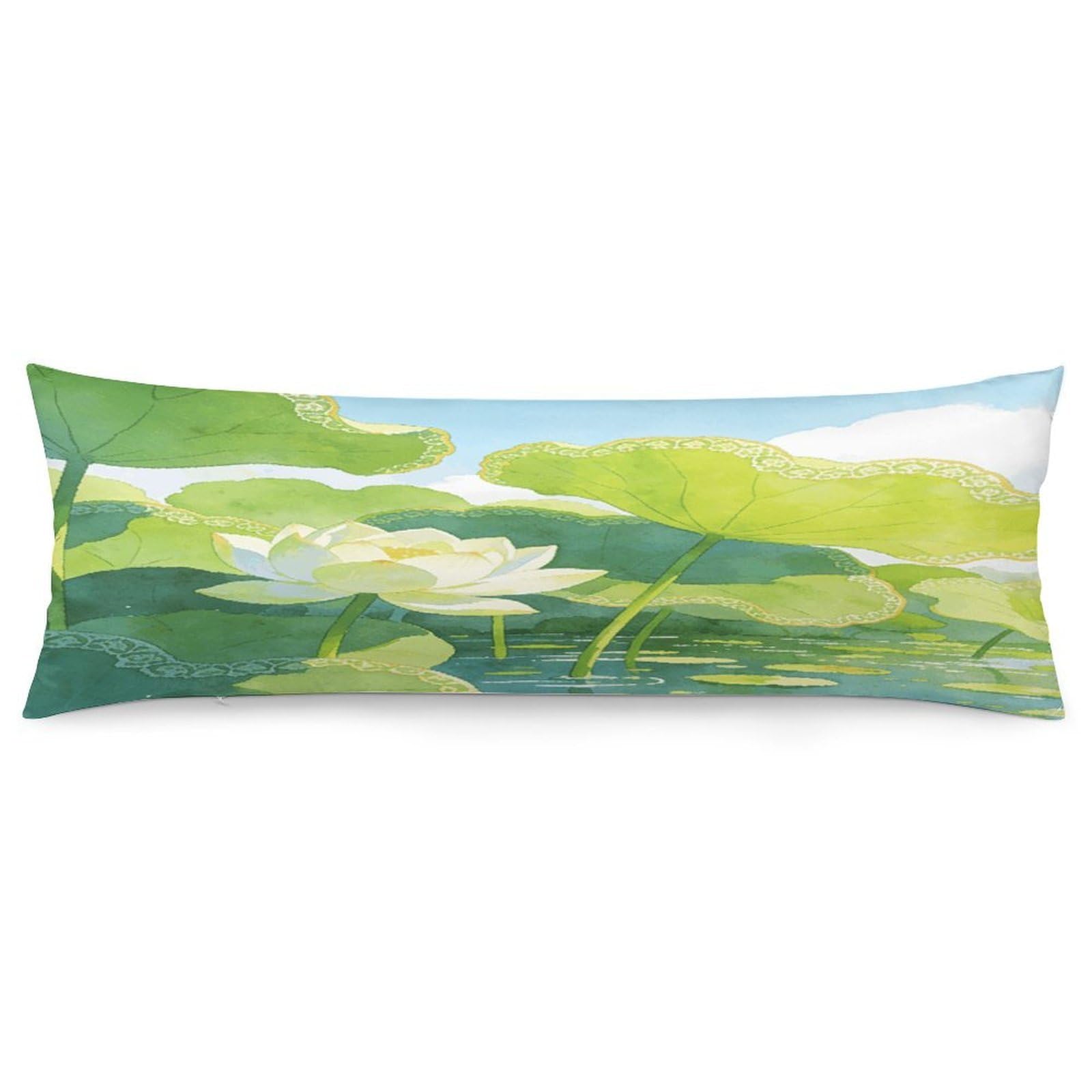 Green Lotus Pond Body Pillowcase Soft Breathable Full Long Pillow Cover 20x54 Inches Polyester Pillow Case with Hidden Zipper Closure for Bedroom Home Decorations