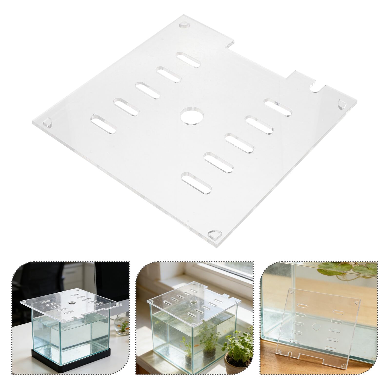 ARTIBETTER Couvercle en Acrylique Transparent 20x20 Cm pour Aquarium, Couvercle de Protection Anti-Saut Carré avec Grille, Accessoire pour Poissons, Crevettes et Tortues Aquatiques