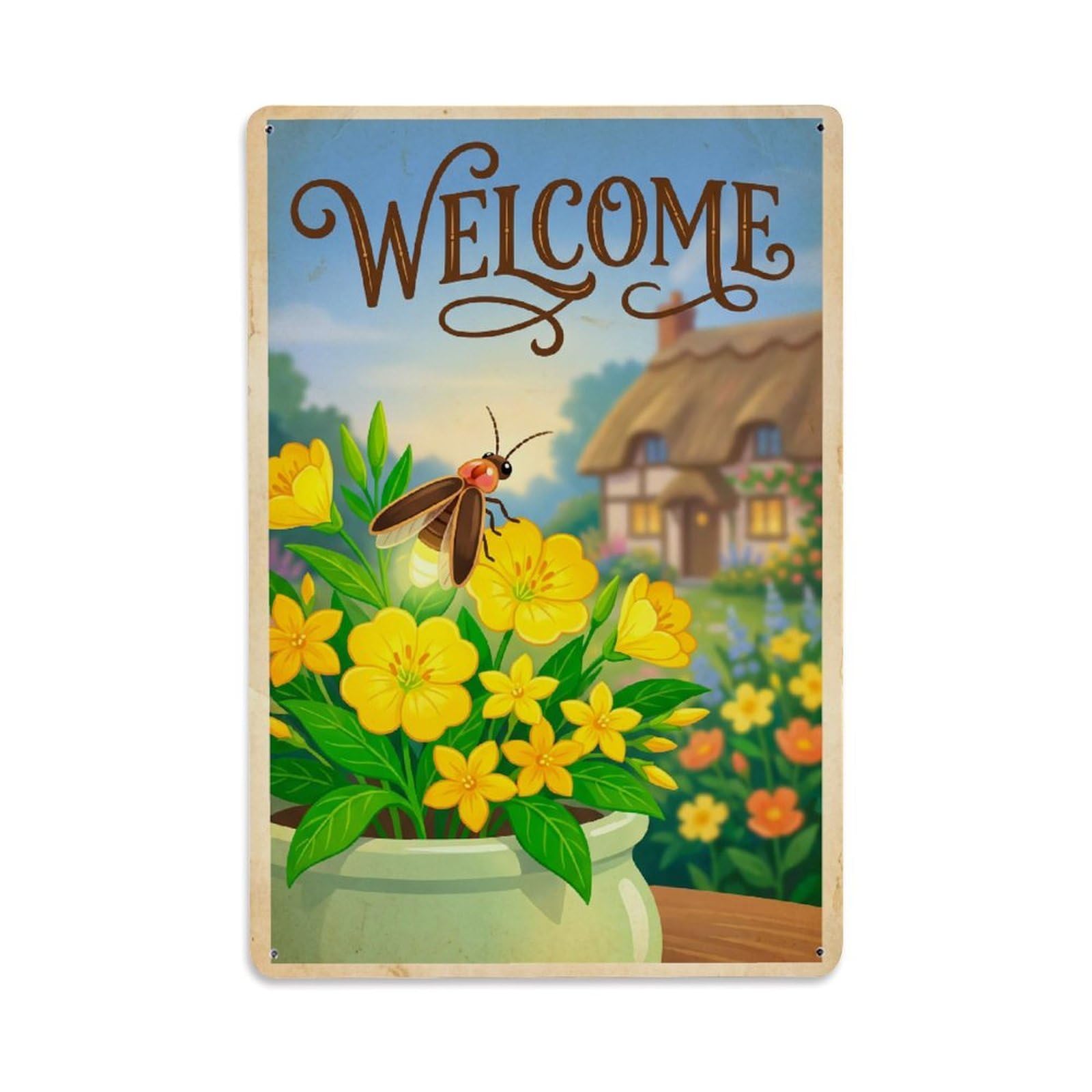 Cxhjca 8X12inch(20X30cm) Vintage Welcome Firefly Bright Moments Metal Tin Sign