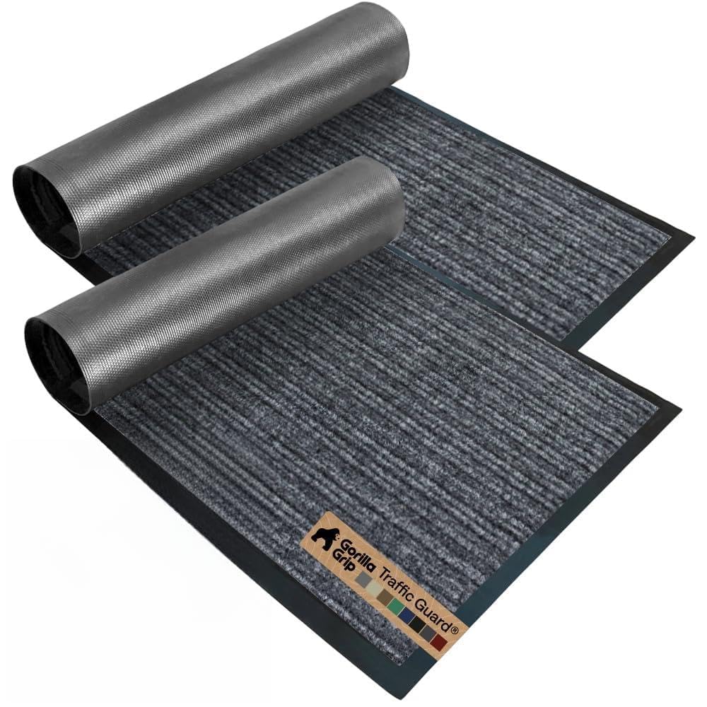GORILLA GRIP Traffic Guard Indoor Outdoor Heavy Duty Door Mat, 35x23 Gray