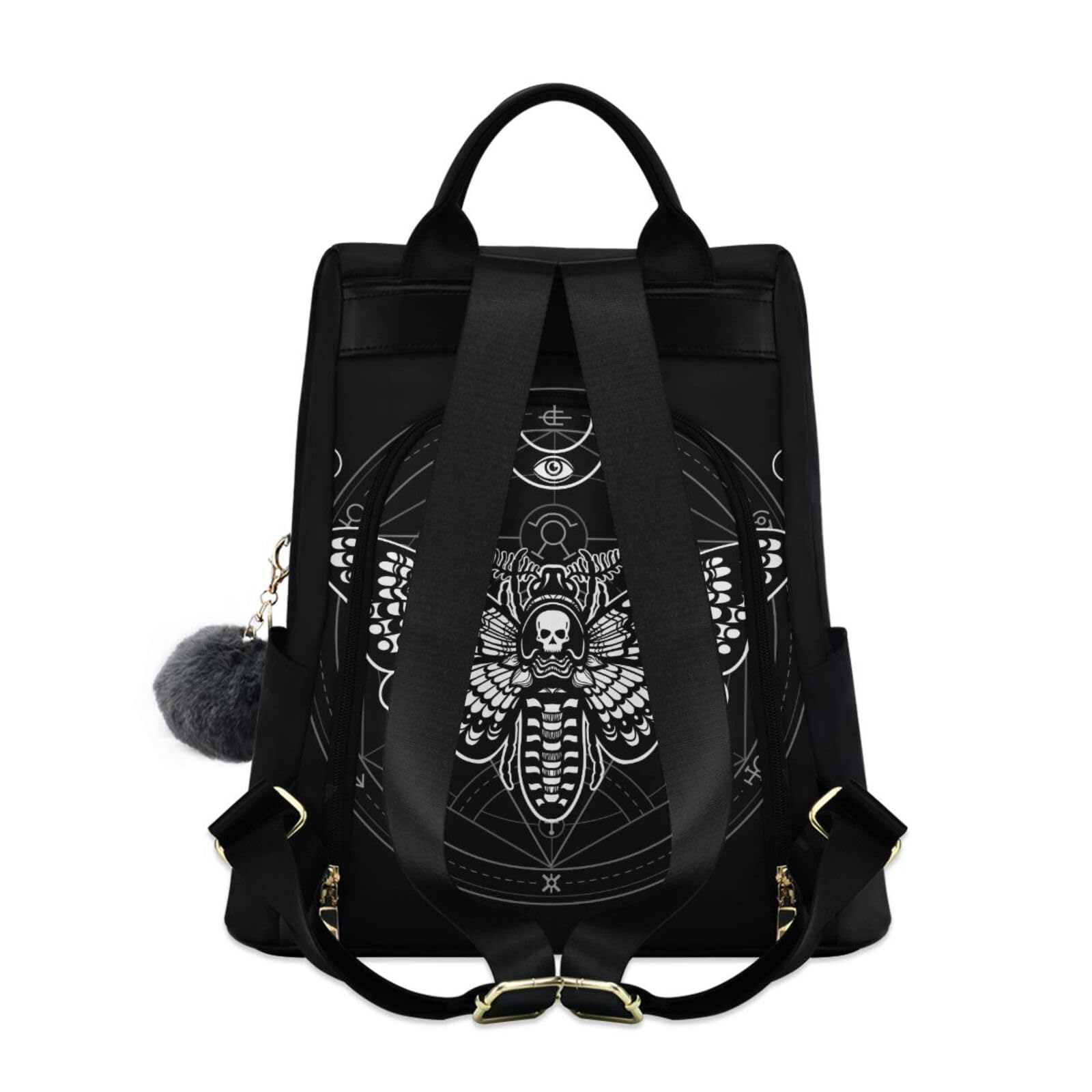 ALAZA Mochila antirrobo para mujer, mochila de viaje, bolsa de hombro, calavera, rosas y araña, mochila de moda, casual, mochila de día, colgante de bola de pelo