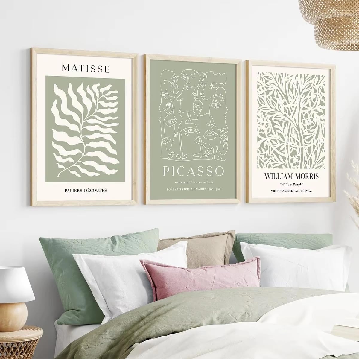 LMYSXAOZ Bohemian Green Wall Art Poster Abstract Geometry Plant Lines Portrait Canvas Painting Matisse Picasso Prints Decoration(30x40cm-3Pcs)
