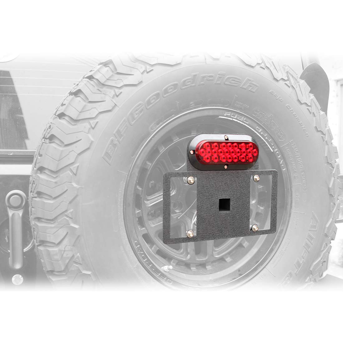 BESKE Jeep Wrangler Spare Tire Plate Mount with LED Driving Lights and