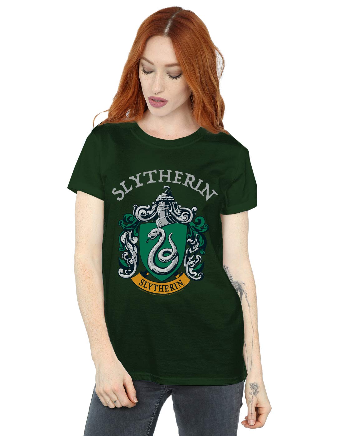 Harry Potter Slytherin Crest Boyfriend T-Shirt Green Cotton XXL - Officially Licensed