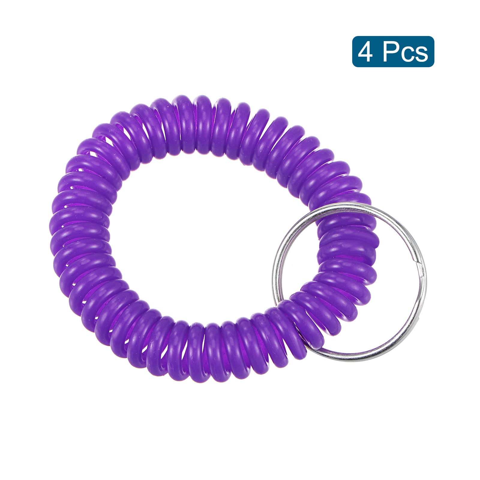 PATIKIL Spiral Keychain, 4 Pack Plastic Wrist Coil Keyring Wristband Stretchable Key Holder Lanyard for Sports Outdoor Purple - Image 3