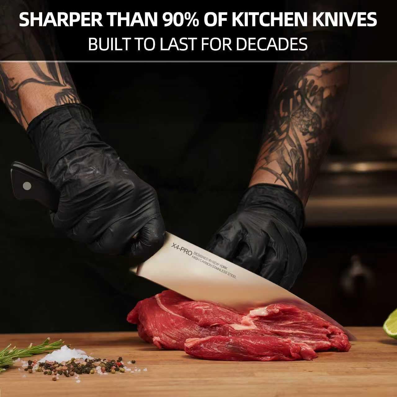 Knife Set 15 Pcs Kitchen Knife Set, Enduring Razor-Sharp High Carbon Stainless Steel Chef Knife Set with Block and Sharpener, Premium Knife Block Set, Black Acacia