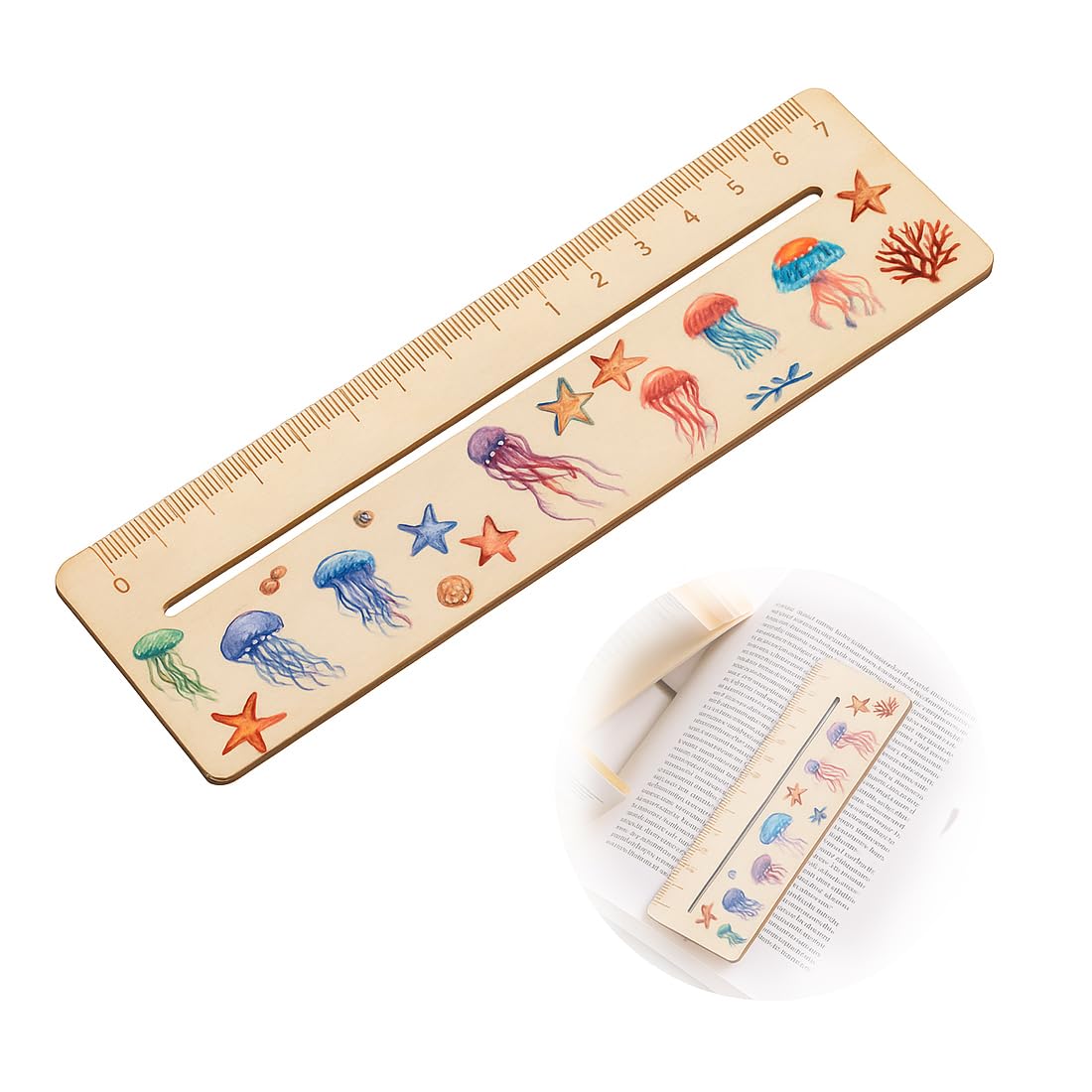 JEYORZY Righello per Lettura Bambini 18 cm Legno Strumento Assistenza Lettura Personalizzato Regali Ingresso Medusa