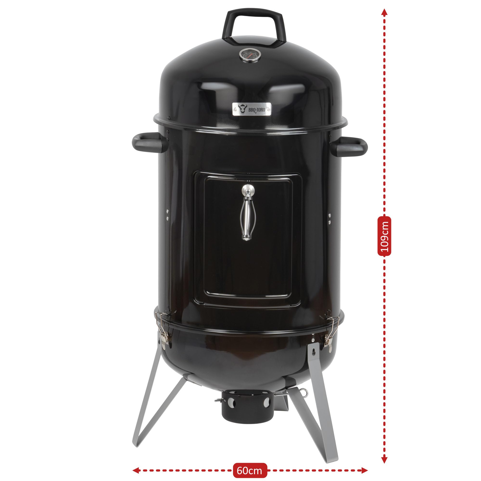 BBQ-Toro Ahumador 4 en 1 "Oak" | Ø 47 cm | Barril de Ahumado, Fumador | Parrilla de Ahumado, Parrilla de Carbón con Tapa | Horno para Leña | Barbacoa, Smoker, Barril Ahumador