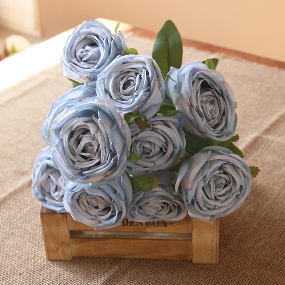 Ramo de novia azul con 10 rosas artificiales para centros de mesa y sesiones de fotos