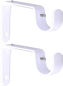 Urbanest Long Adjustable Solid Zinc Curtain Rod Bracket Wall Holder, Fits to 1", 1-1/8", and 1-1/4" Rod, 2 Pieces - Glossy White