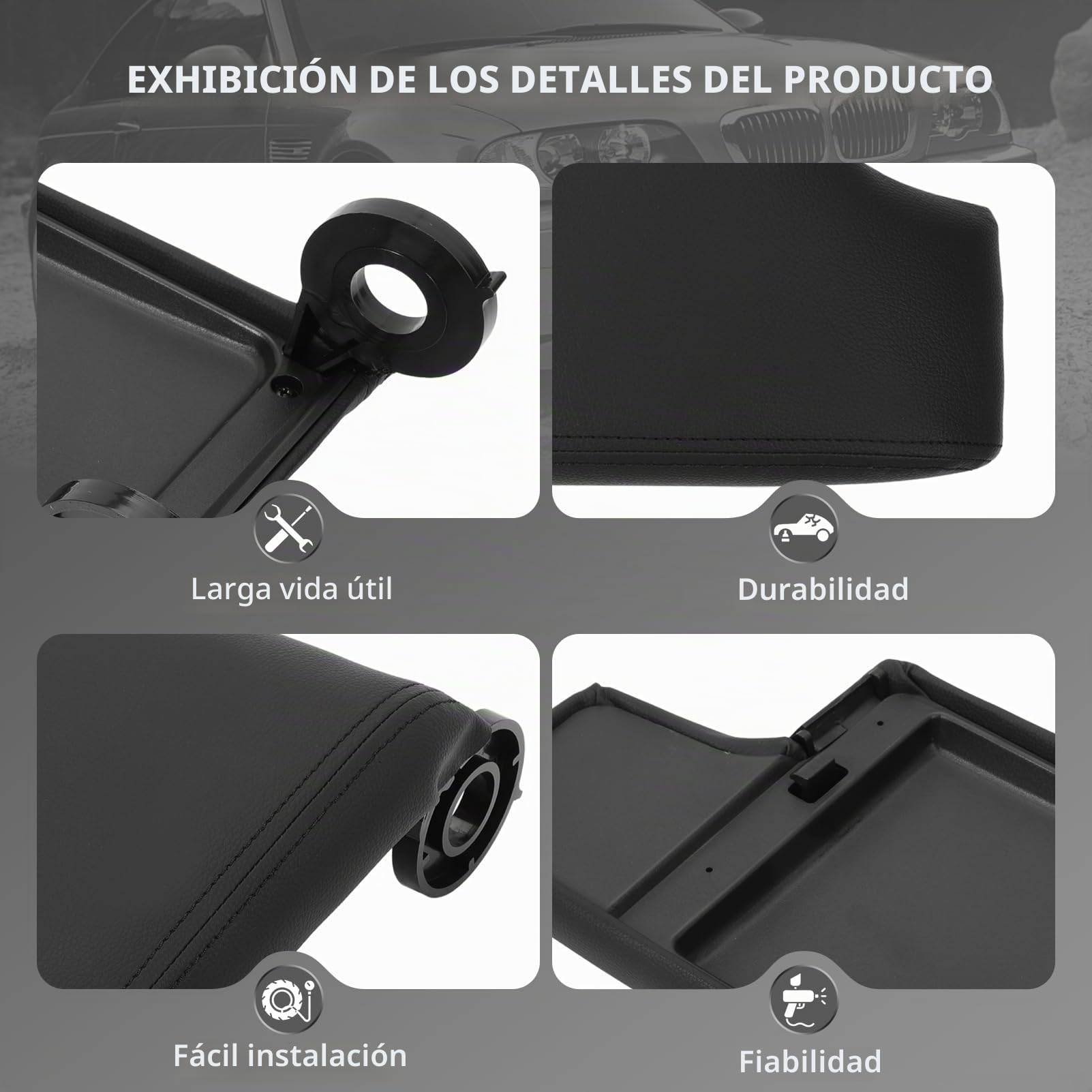 Apoyabrazos Central Tapa Caja para Serie 3 E46 1998-2006 Sustituye a 51168213632, 8213632, Negro