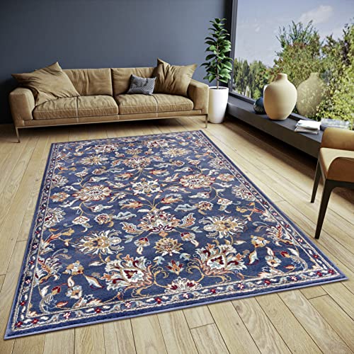 Hanse Home Caracci Alfombra Oriental – Alfombra clásica densamente Tejida con Adornos y Motivos Florales, Pelo Corto Suave para Dormitorio, Comedor, salón, Pasillo, Cocina, Color Azul, 140 x 200 cm