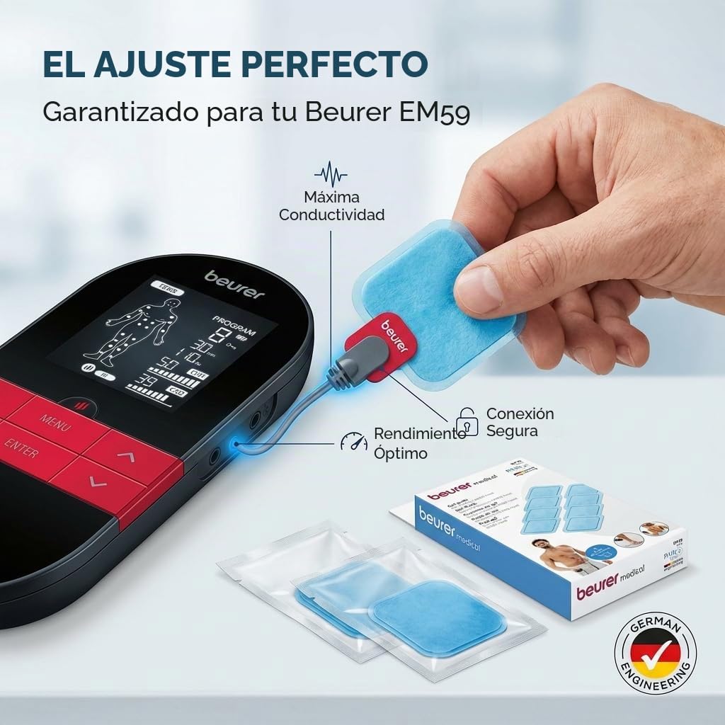 Beurer EM 59 Heat Gel-Pads, juego de recompra con 8 almohadillas de gel autoadhesivas para utilizar con el TENS/EMS digital EM 59 Heat, tamaño: 45x 45 mm