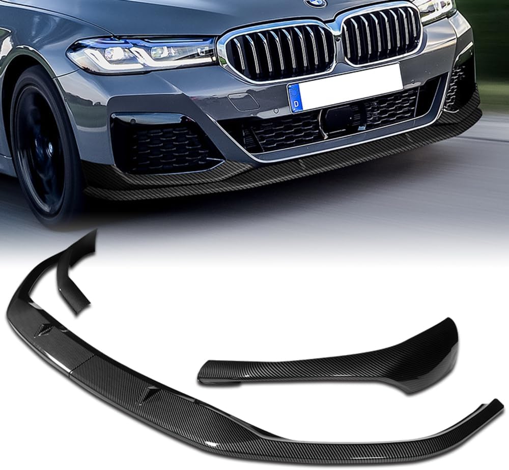 Q1-TECH, 9PCS Front Bumper Lip & Side Skirt Extensions Diffuser Compatible with 2021-2023 BMW 5-Series 530e 530i 540i 550i G30 M-Sport Bumper, Front Lip Spoiler Splitter ABS (Painted Carbon)