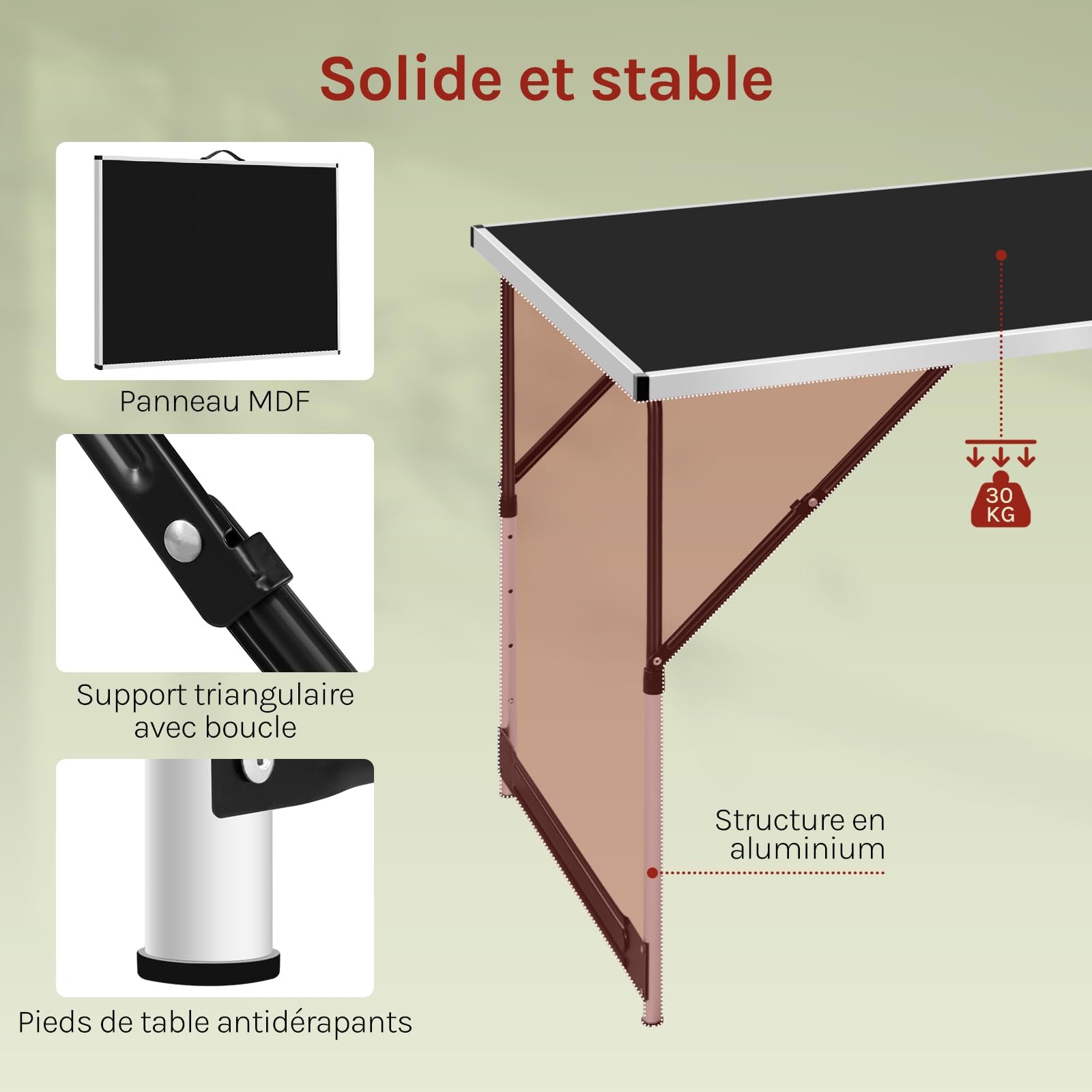 WOLTU Table de Camping Pliante Table de Jardin Tables de Travail Tables de Balcon réglable en Hauteur en Aluminium Acier MDF,Noir